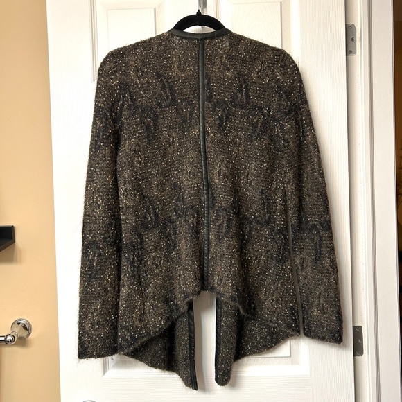 Eileen Fisher Mohair Blend Leather Trim Open Cardigan Paisley Design Size XS - Picture 5 of 17